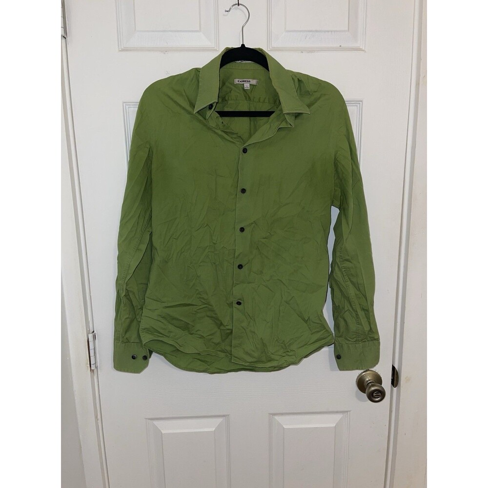 Express MX Men's Shirt S 14-14.5 Green Extra Slim Fit Stretch Button Down